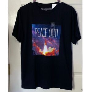 OCEAN CURRENT Boys XLarge “Peace Out” Spaceship Black TShirt